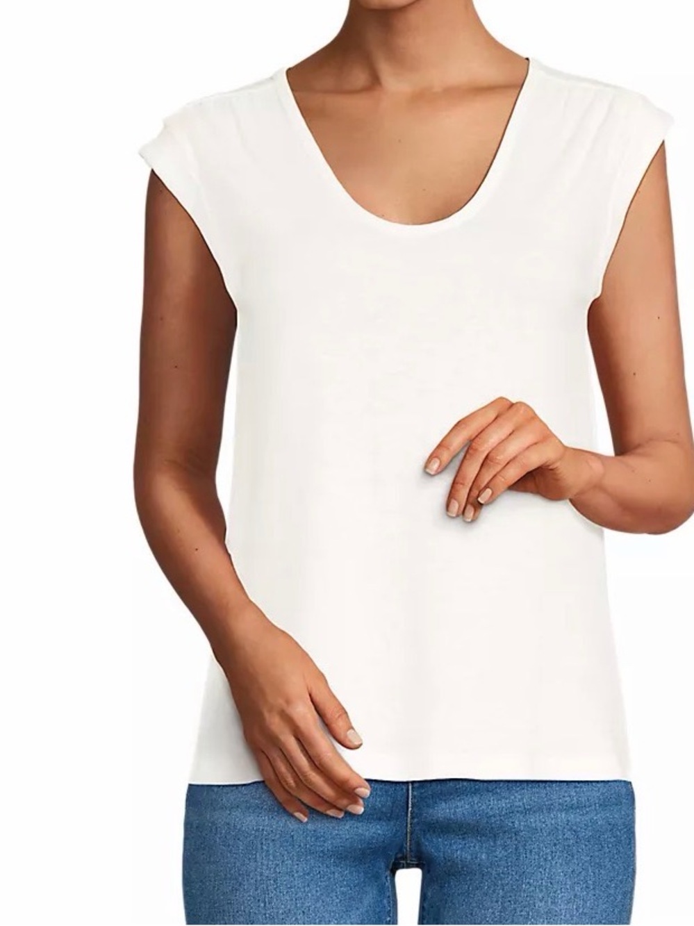 Linen Blend Cap Sleeve Gathered Shoulder Tee size L